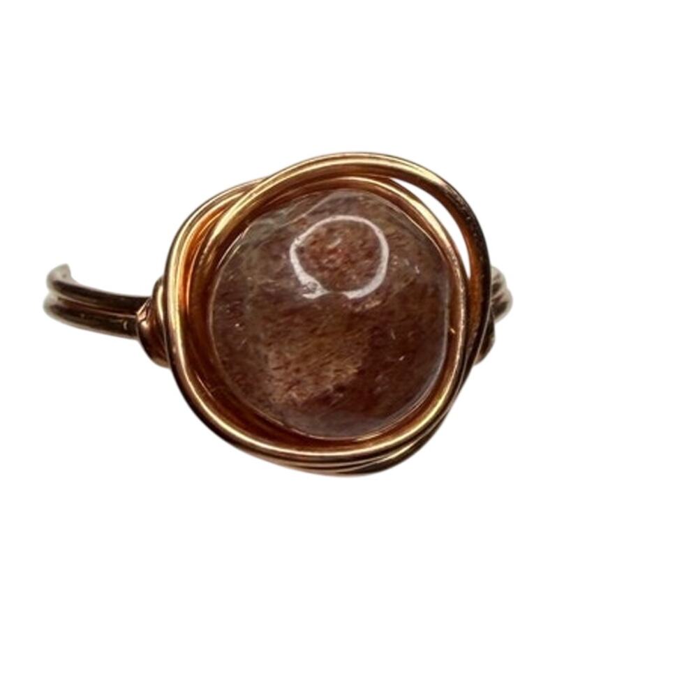 Rose Quartz ring copper handmade gemstone  6.5